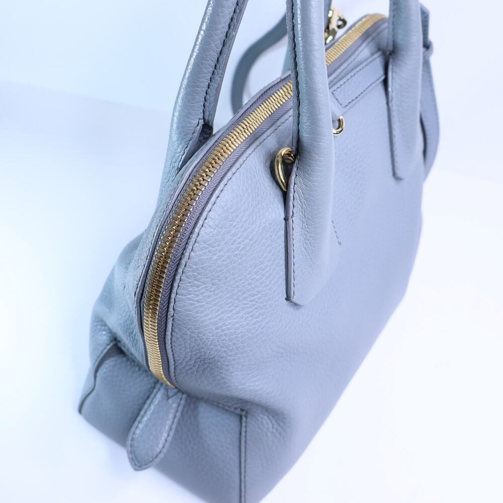 BURBERRY Greenwood Bowling Bag Grey Pebbled Leather with Plaid Lining Crossbody - Picture 5 of 11